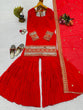 Load image into Gallery viewer, Red Stunning Faux Georgette Sharara Set – A Perfect Festive Ensemble ClothsVilla