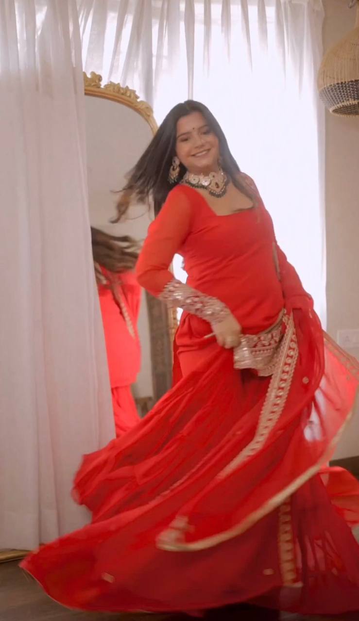Red Stunning Faux Georgette Sharara Set – A Perfect Festive Ensemble ClothsVilla