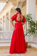 Load image into Gallery viewer, Red Stylish Plain Georgette Lehenga Set with Fancy Neck &amp; Back Design Blouse ClothsVilla