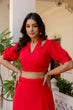 Load image into Gallery viewer, Red Stylish Plain Georgette Lehenga Set with Fancy Neck &amp; Back Design Blouse ClothsVilla