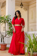 Load image into Gallery viewer, Red Stylish Plain Georgette Lehenga Set with Fancy Neck &amp; Back Design Blouse ClothsVilla