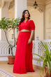 Load image into Gallery viewer, Red Stylish Plain Georgette Lehenga Set with Fancy Neck &amp; Back Design Blouse ClothsVilla