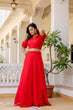 Load image into Gallery viewer, Red Stylish Plain Georgette Lehenga Set with Fancy Neck &amp; Back Design Blouse ClothsVilla