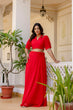 Load image into Gallery viewer, Red Stylish Plain Georgette Lehenga Set with Fancy Neck &amp; Back Design Blouse ClothsVilla