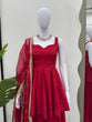 Load image into Gallery viewer, Red Tabby Organza Work Suit Set with Plazo &amp; Dupatta ClothsVilla