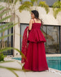 Load image into Gallery viewer, Red Tabby Organza Work Suit Set with Plazo &amp; Dupatta ClothsVilla