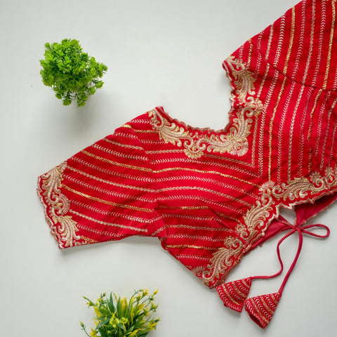 Red Taffeta Silk Blouse with Golden Embroidery and Sequins ClothsVilla.com Main image