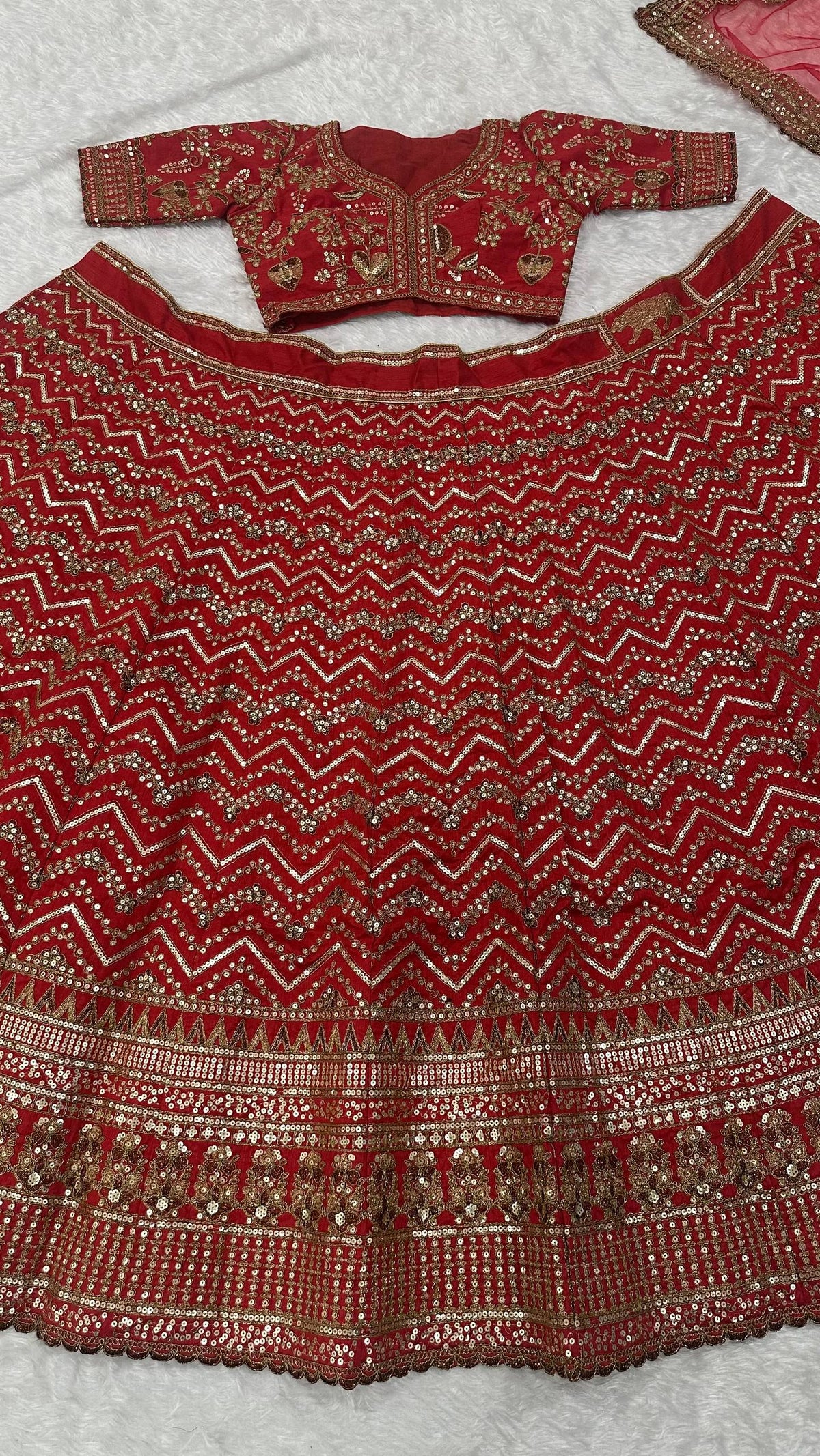 Red Thai Silk Bridal Lehenga ClothsVilla