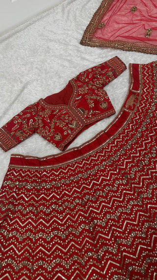 Red Thai Silk Bridal Lehenga ClothsVilla
