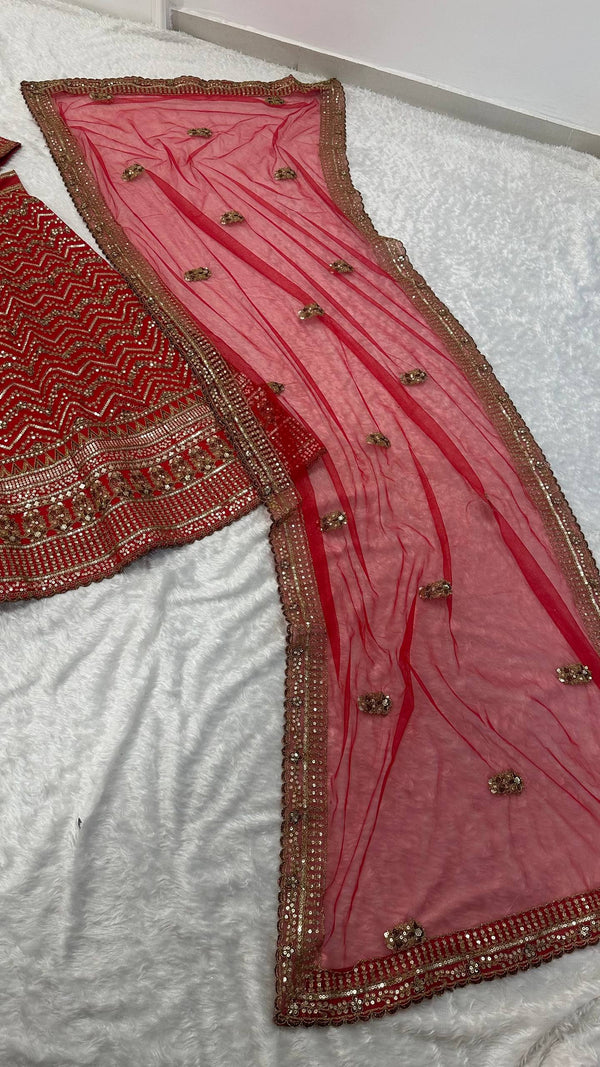 Red Thai Silk Bridal Lehenga ClothsVilla