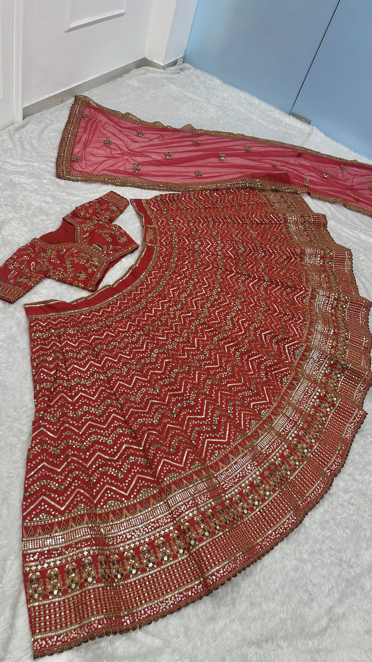 Red Thai Silk Bridal Lehenga ClothsVilla