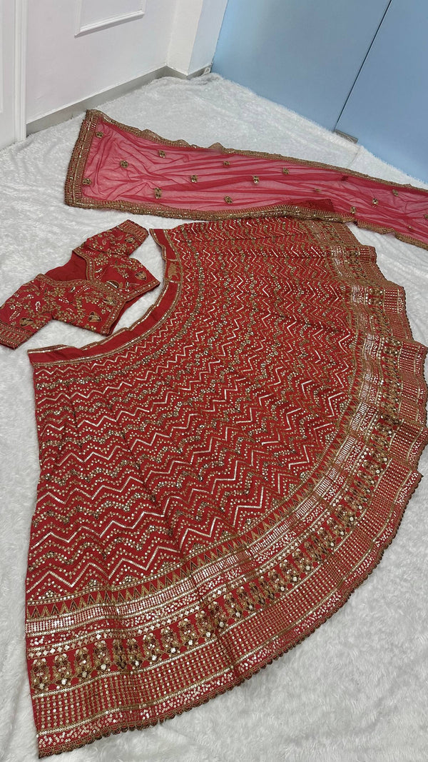 Red Thai Silk Bridal Lehenga ClothsVilla