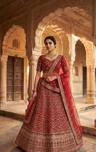 Red Thai Silk Bridal Lehenga ClothsVilla
