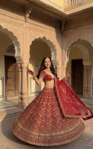 Red Thai Silk Bridal Lehenga ClothsVilla