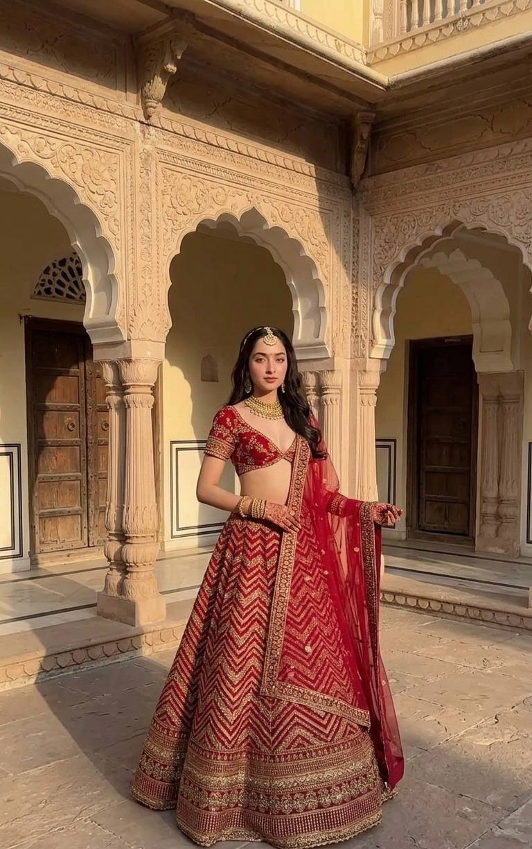 Red Thai Silk Bridal Lehenga ClothsVilla