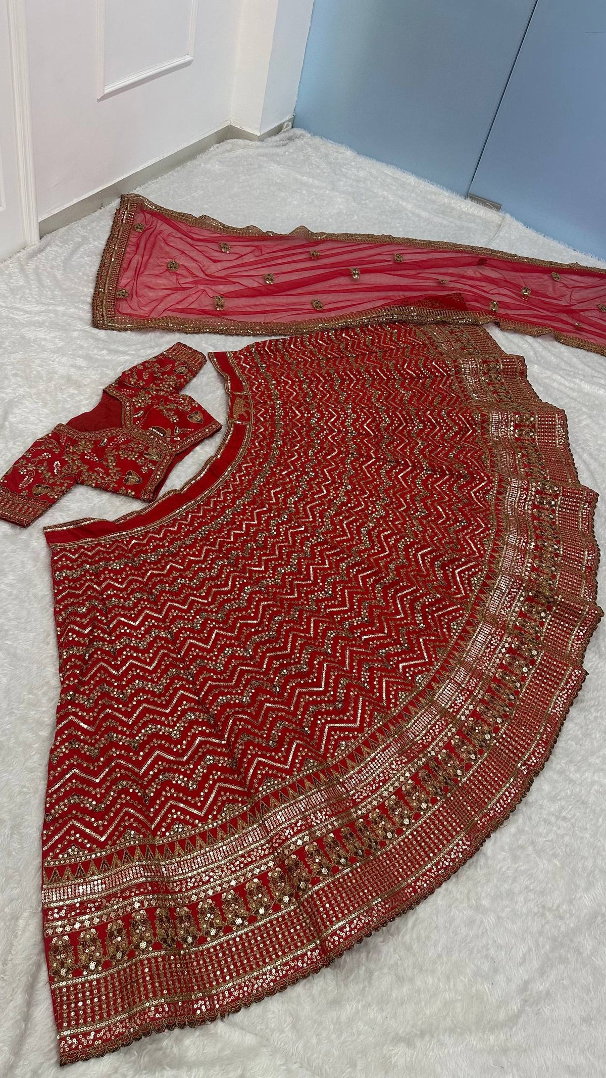 Red Thai Silk Bridal Lehenga ClothsVilla