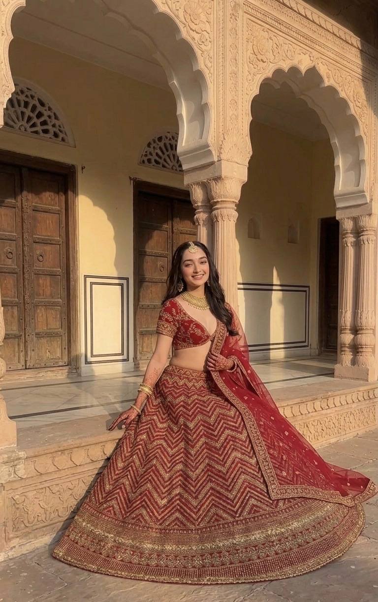 Red Thai Silk Bridal Lehenga ClothsVilla