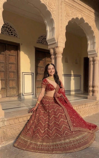 Red Thai Silk Bridal Lehenga ClothsVilla