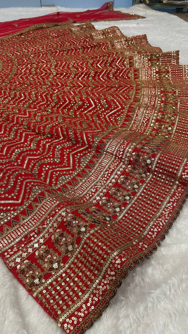 Red Thai Silk Bridal Lehenga ClothsVilla