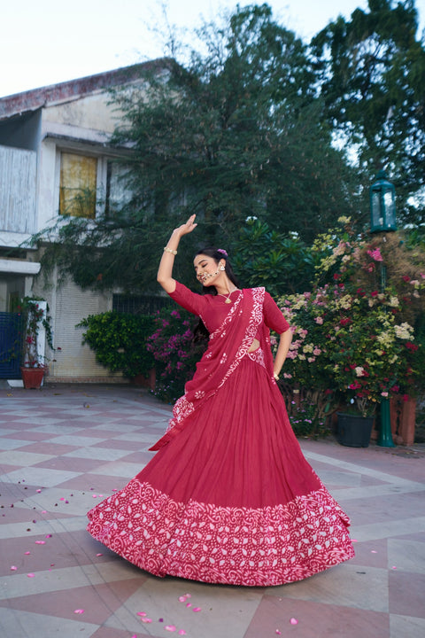 Red Traditional Chanderi Lehenga Set ClothsVilla Main image