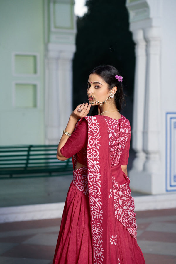 Red Traditional Chanderi Lehenga Set ClothsVilla