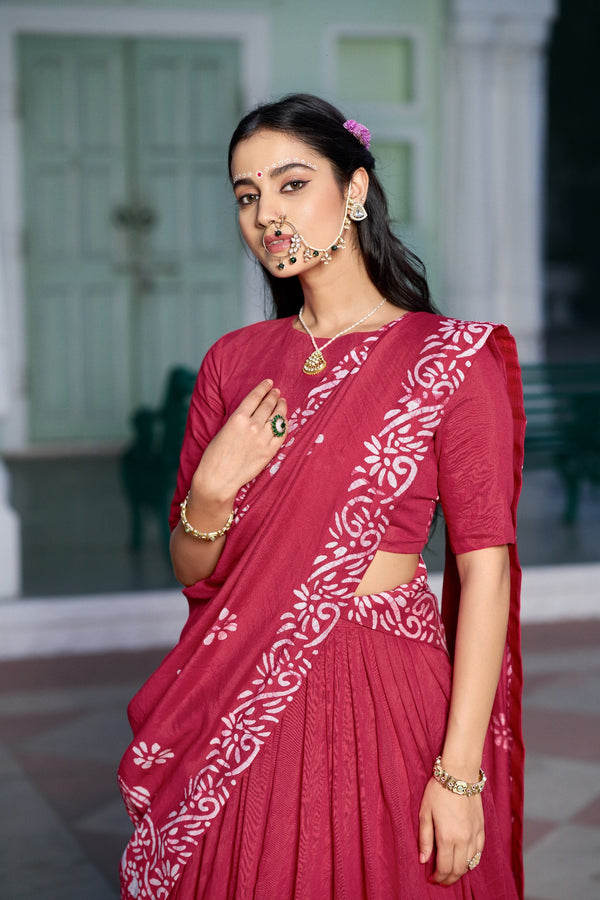 Red Traditional Chanderi Lehenga Set ClothsVilla