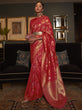 Load image into Gallery viewer, Red Trendy Cotton Silk Jacquard Saree with Zari Woven Border ClothsVilla