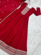 Load image into Gallery viewer, Red Vichitra Silk Kali Anarkali Gown ClothsVilla