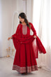 Load image into Gallery viewer, Red Vichitra Silk Kali Anarkali Gown ClothsVilla