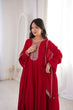 Load image into Gallery viewer, Red Vichitra Silk Kali Anarkali Gown ClothsVilla