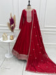 Load image into Gallery viewer, Red Vichitra Silk Kali Anarkali Gown ClothsVilla