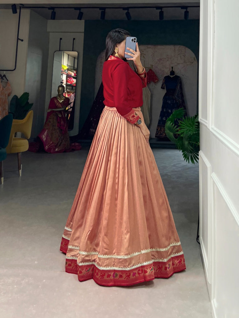 Red Vichitra Silk Lehenga Co-ord Set with Shirt ClothsVilla