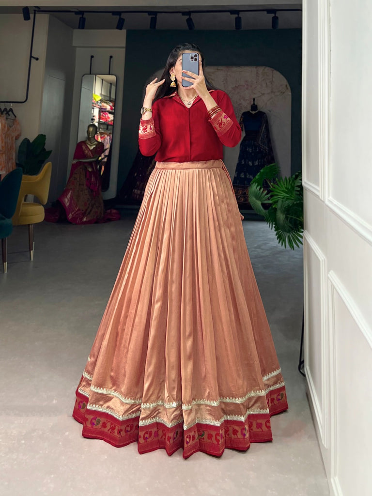 Red Vichitra Silk Lehenga Co-ord Set with Shirt Red Vichitra Silk Lehenga Co-ord Set with Shirt
