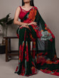 Load image into Gallery viewer, Red Weightless Marbal Floral Printed Saree with Lace Border &amp; Unstitched Banglory Plain Blouse ClothsVilla
