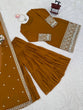 Load image into Gallery viewer, Reddish Brown Faux Georgette Thread &amp; Sequins Sharara Set with Net Dupatta ClothsVilla