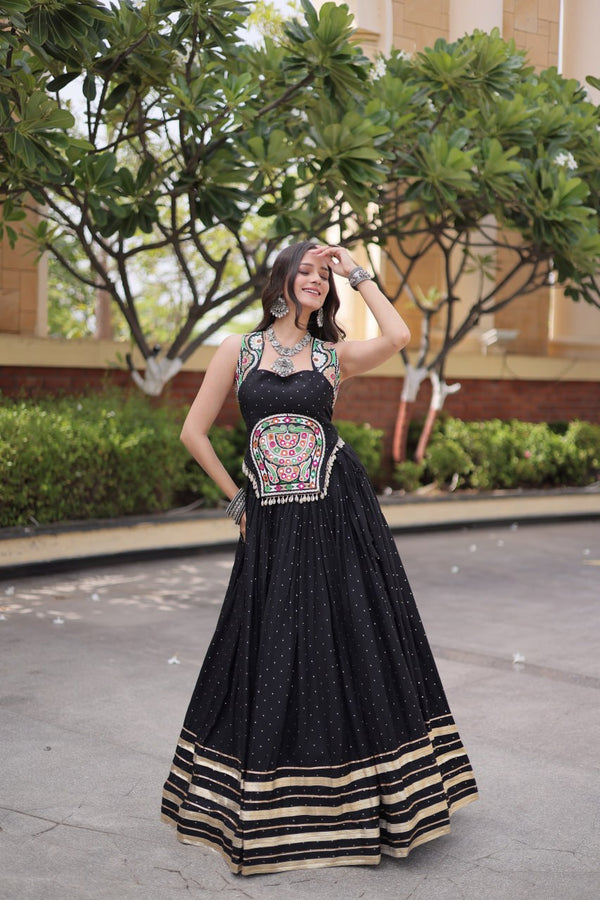 Reyon Gamthi Mirror Work Lehenga Set ClothsVilla