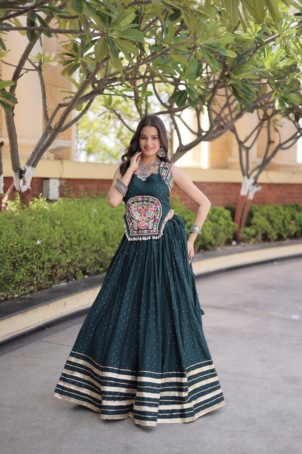 Reyon Gamthi Mirror Work Lehenga Set ClothsVilla