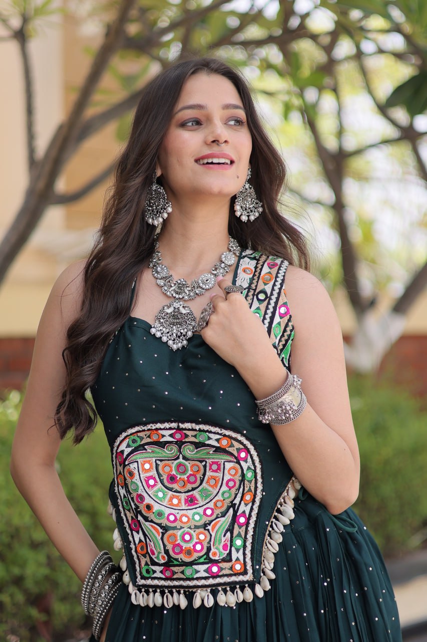 Reyon Gamthi Mirror Work Lehenga Set ClothsVilla