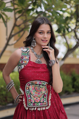 Reyon Gamthi Mirror Work Lehenga Set ClothsVilla