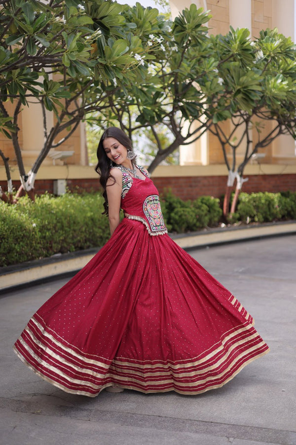 Reyon Gamthi Mirror Work Lehenga Set ClothsVilla