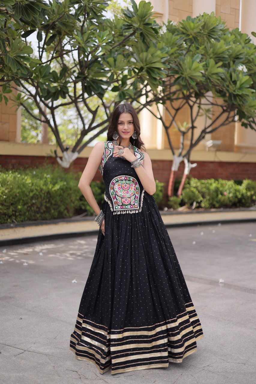 Reyon Gamthi Mirror Work Lehenga Set ClothsVilla