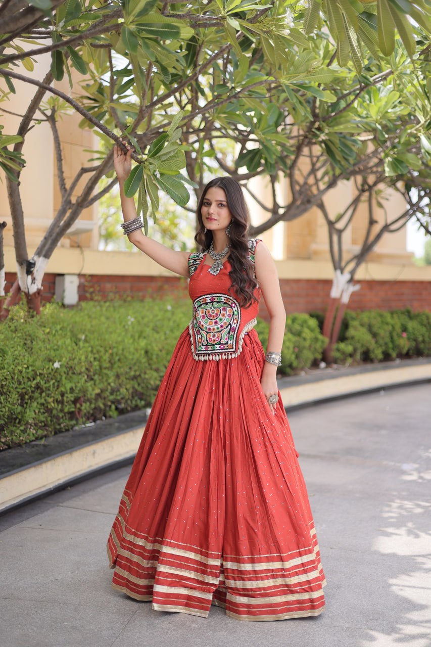 Reyon Gamthi Mirror Work Lehenga Set ClothsVilla