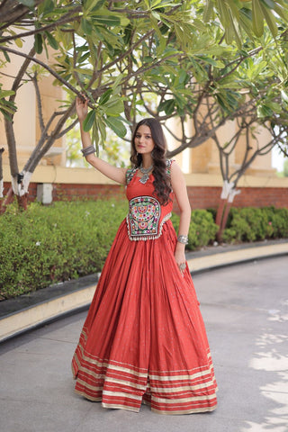 Reyon Gamthi Mirror Work Lehenga Set ClothsVilla