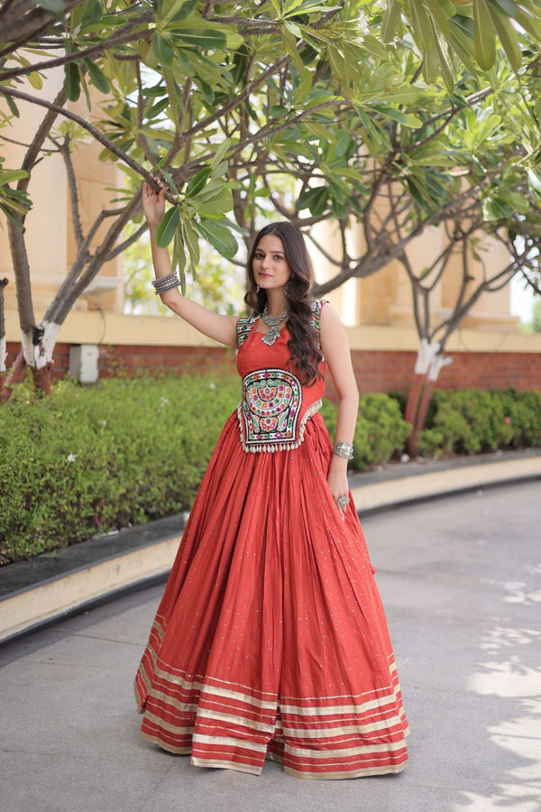 Reyon Gamthi Mirror Work Lehenga Set ClothsVilla