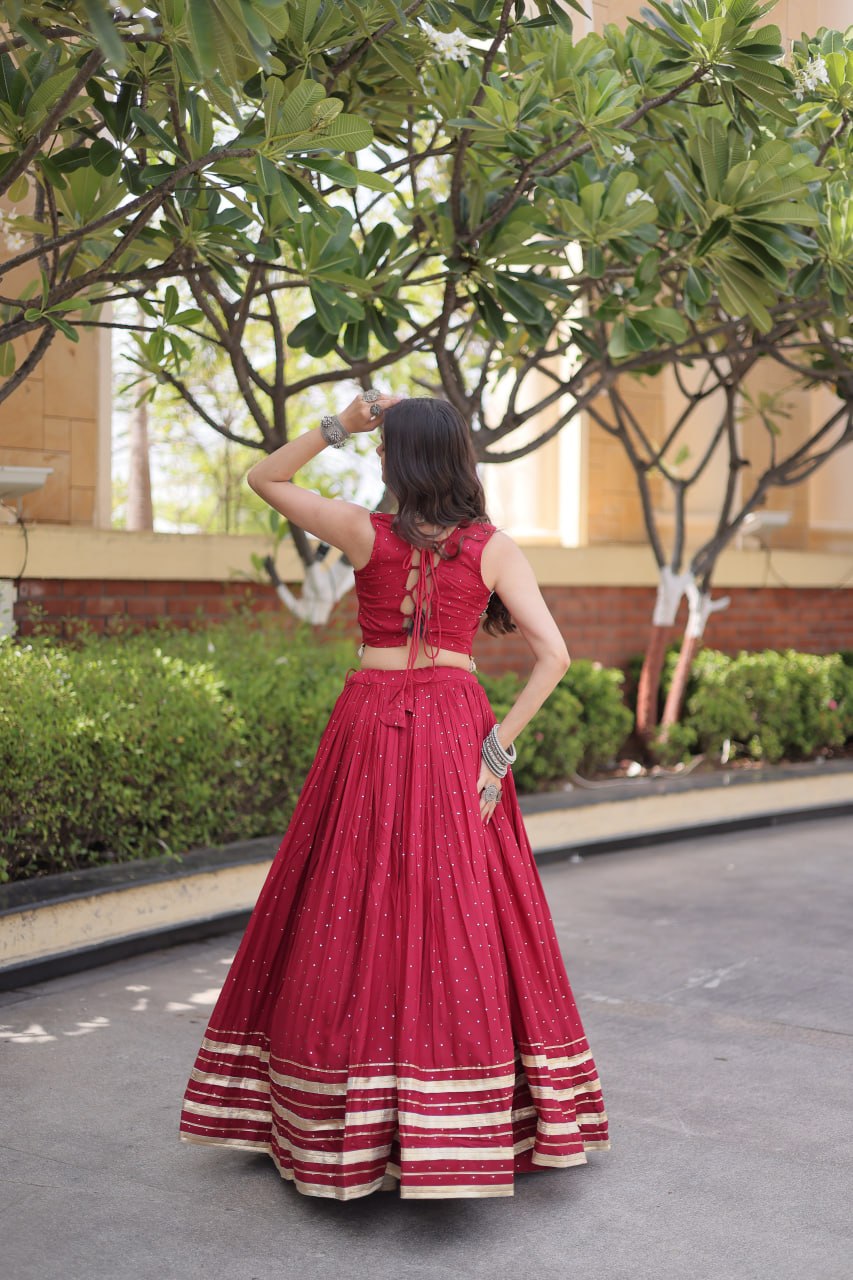 Reyon Gamthi Mirror Work Lehenga Set ClothsVilla
