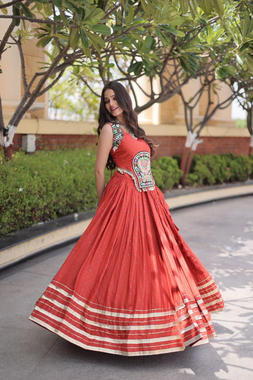 Reyon Gamthi Mirror Work Lehenga Set ClothsVilla