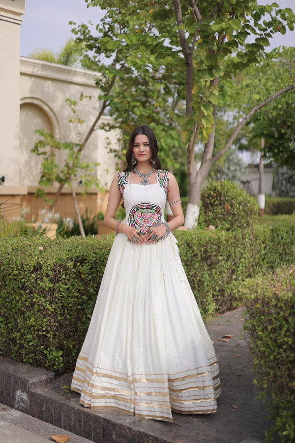 Reyon Gamthi Mirror Work Lehenga Set ClothsVilla