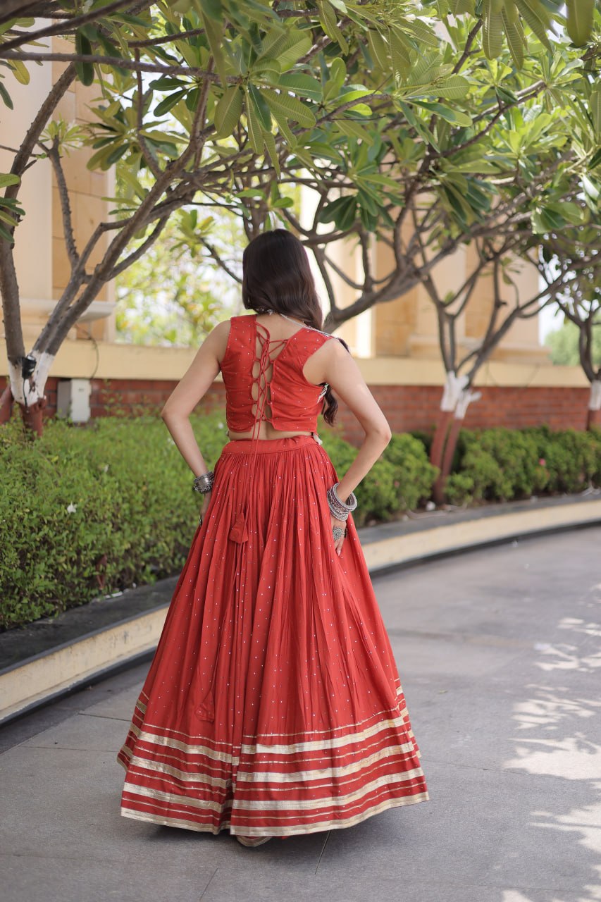 Reyon Gamthi Mirror Work Lehenga Set ClothsVilla