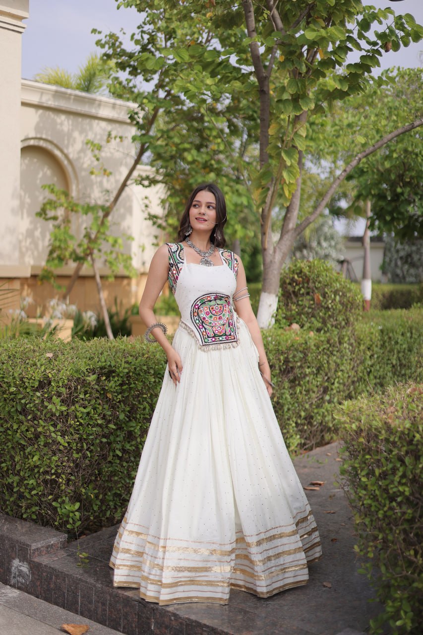Reyon Gamthi Mirror Work Lehenga Set ClothsVilla