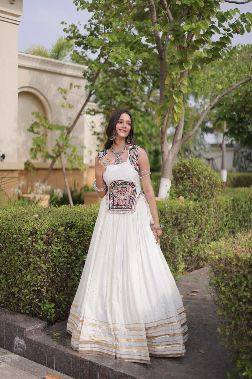 Reyon Gamthi Mirror Work Lehenga Set ClothsVilla